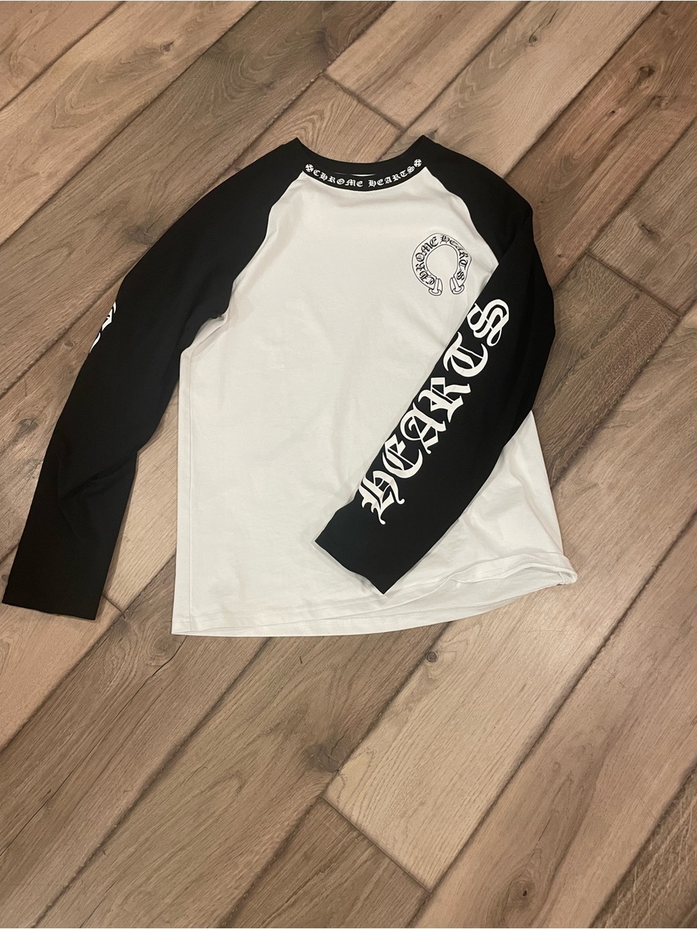 Chrome Hearts Black & White Raglan Long Sleeve Tee for Kids